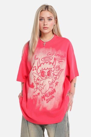 Concert Outfit Oversized Angel Graphic T-Shirt