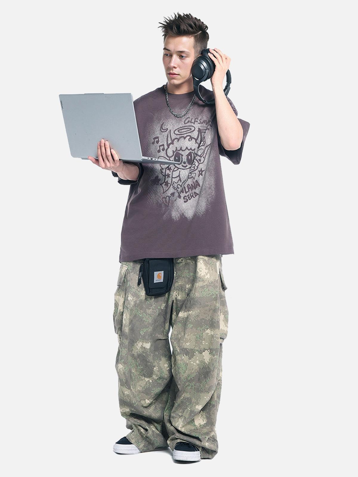 Concert Outfit Oversized Angel Graphic T-Shirt Concert Outfit Oversized Angel Graphic T-Shirt