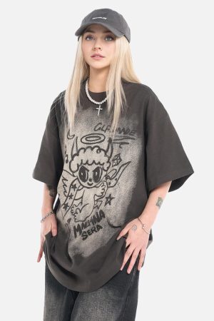 Concert Outfit Oversized Angel Graphic T-Shirt