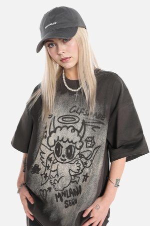 Concert Outfit Oversized Angel Graphic T-Shirt