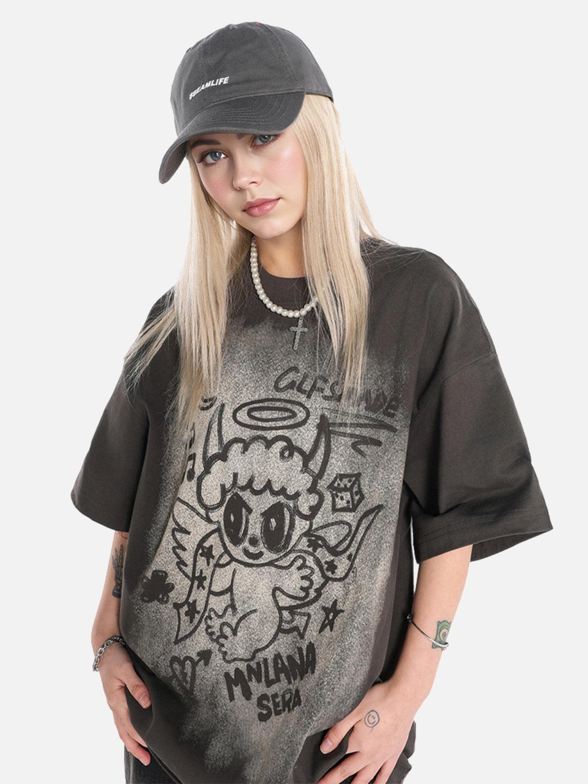Concert Outfit Oversized Angel Graphic T-Shirt Concert Outfit Oversized Angel Graphic T-Shirt