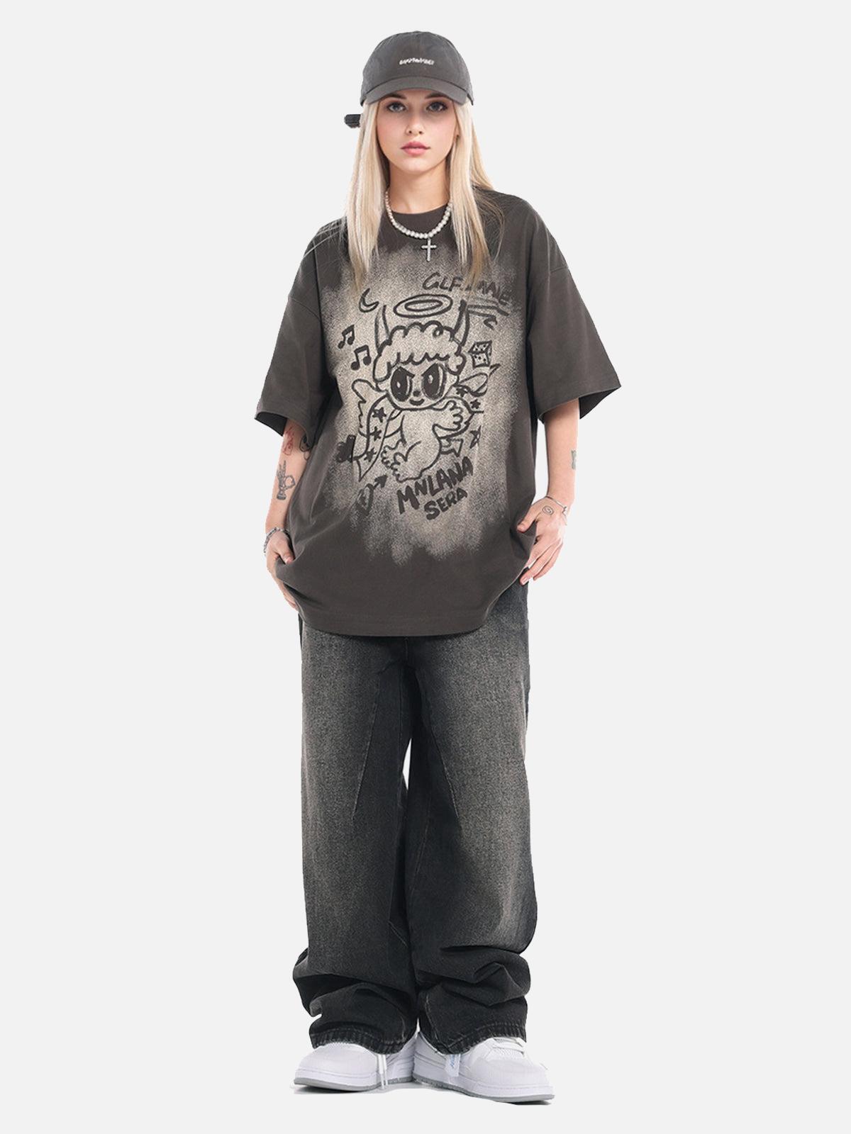 Concert Outfit Oversized Angel Graphic T-Shirt Concert Outfit Oversized Angel Graphic T-Shirt