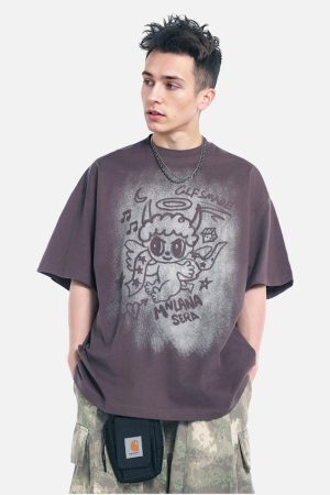 Concert Outfit Oversized Angel Graphic T-Shirt