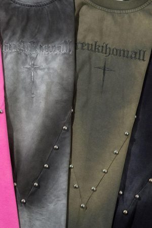 Concert Outfit Oversized Cross and Studed T-Shirt