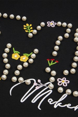 Concert Outfit Oversized Embroidered Floral Letter T-Shirt