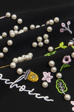 Concert Outfit Oversized Embroidered Floral Letter T-Shirt