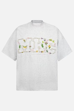 Concert Outfit Oversized Embroidered Floral Letter T-Shirt