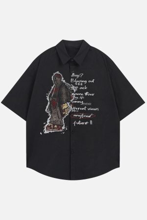 Concert Outfit Oversized Graphic Cartoon Letter Print Short-Sleeve Shirt