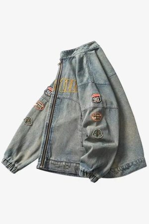 Concert Outfit Oversized Hip-Hop Embroidered Patch Denim Jacket