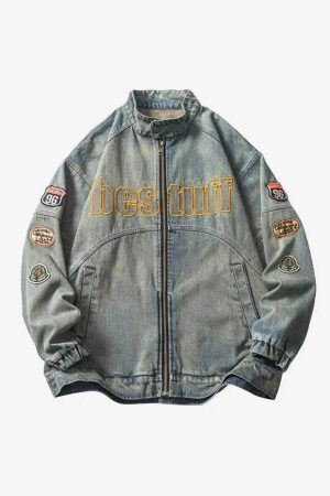 Concert Outfit Oversized Hip-Hop Embroidered Patch Denim Jacket