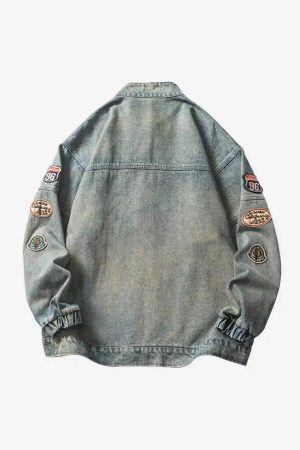 Concert Outfit Oversized Hip-Hop Embroidered Patch Denim Jacket