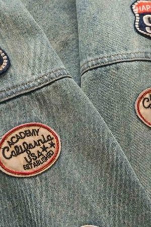 Concert Outfit Oversized Hip-Hop Embroidered Patch Denim Jacket