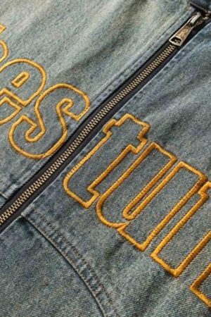 Concert Outfit Oversized Hip-Hop Embroidered Patch Denim Jacket