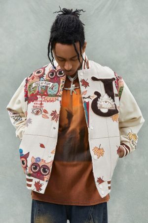 Concert Outfit Owl Patch Embroidered Baseball Jersey