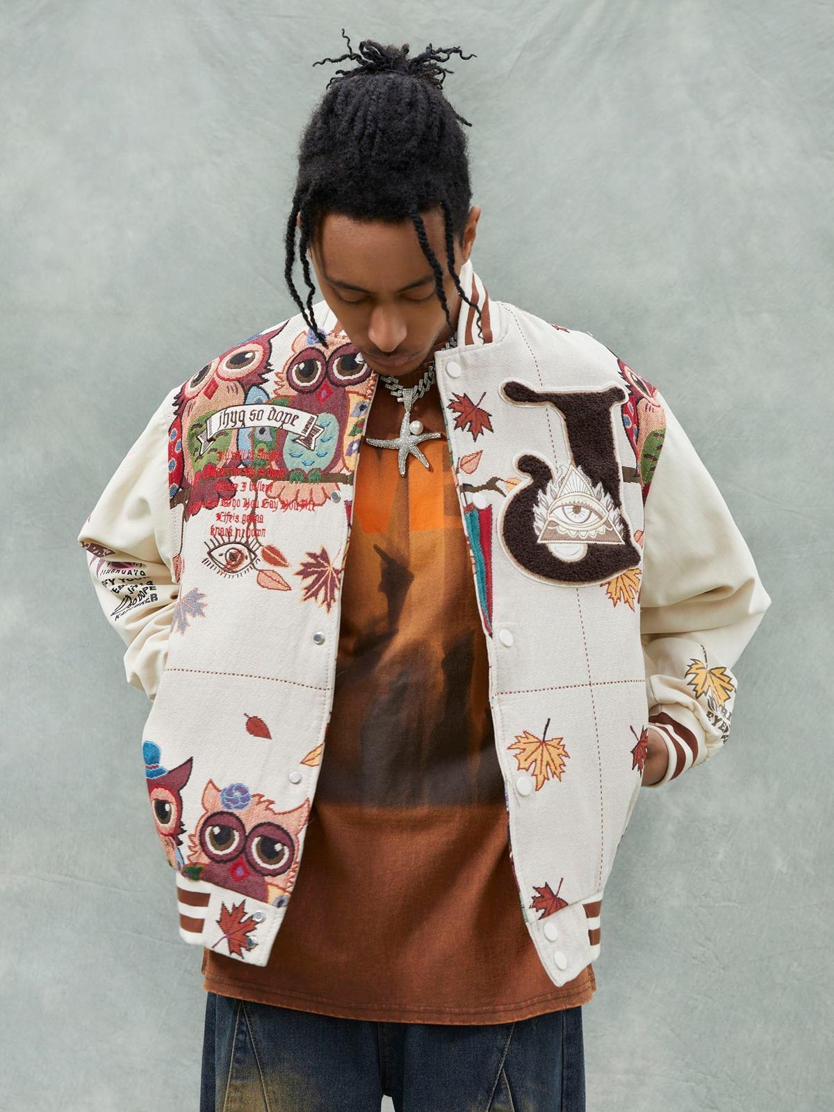 Concert Outfit Owl Patch Embroidered Baseball Jersey Concert Outfit Owl Patch Embroidered Baseball Jersey