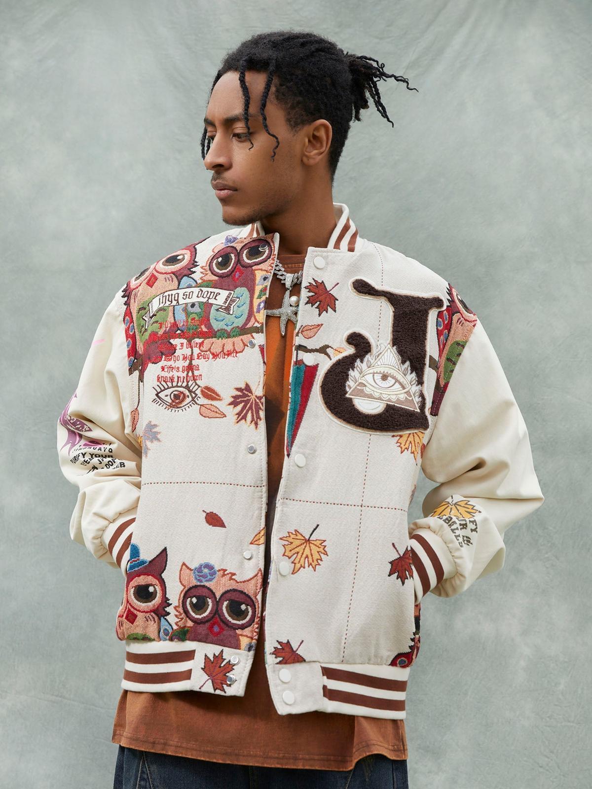 Concert Outfit Owl Patch Embroidered Baseball Jersey Concert Outfit Owl Patch Embroidered Baseball Jersey