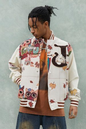 Concert Outfit Owl Patch Embroidered Baseball Jersey