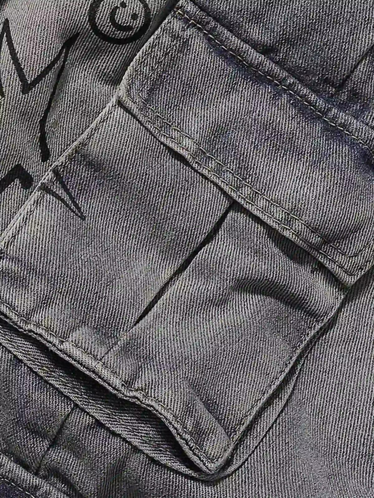 Concert Outfit Painted Washed Multi-Pocket Cargo Jeans Concert Outfit Painted Washed Multi-Pocket Cargo Jeans