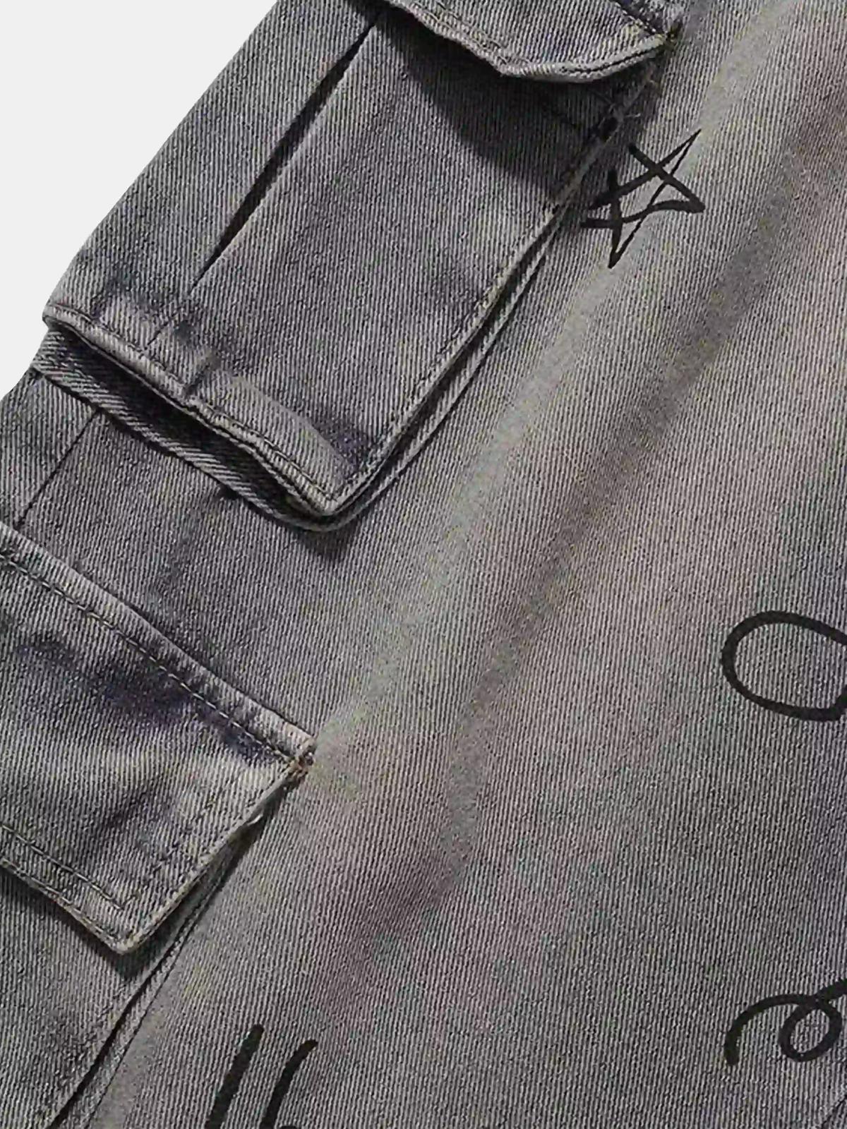 Concert Outfit Painted Washed Multi-Pocket Cargo Jeans Concert Outfit Painted Washed Multi-Pocket Cargo Jeans