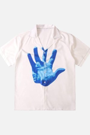 Concert Outfit Palm Digital Print Loose Lapel Short Sleeve Shirt