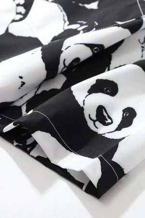 Concert Outfit Panda Print Short-Sleeved Shirt