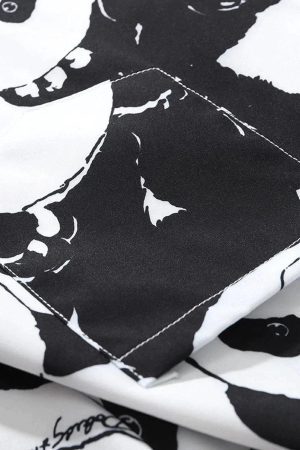 Concert Outfit Panda Print Short-Sleeved Shirt