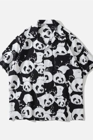 Concert Outfit Panda Print Short-Sleeved Shirt