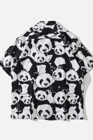 Concert Outfit Panda Print Short-Sleeved Shirt