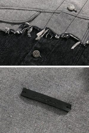 Concert Outfit Paneled Color Contrast Ripped Denim Jacket