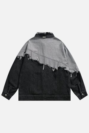 Concert Outfit Paneled Color Contrast Ripped Denim Jacket