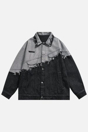 Concert Outfit Paneled Color Contrast Ripped Denim Jacket
