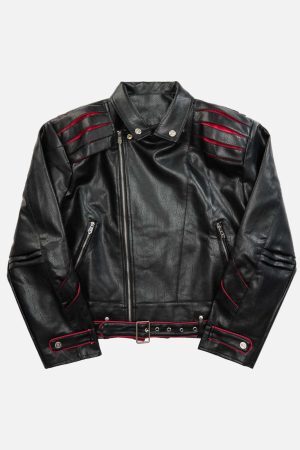 Concert Outfit Paneled Spine Pleated Cropped Leather Biker Jacket