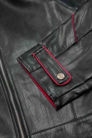 Concert Outfit Paneled Spine Pleated Cropped Leather Biker Jacket