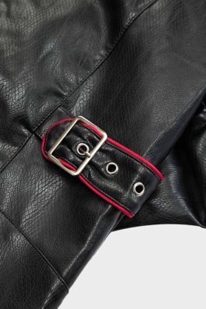 Concert Outfit Paneled Spine Pleated Cropped Leather Biker Jacket