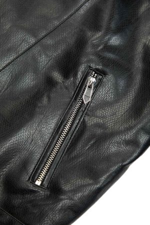 Concert Outfit Paneled Spine Pleated Cropped Leather Biker Jacket