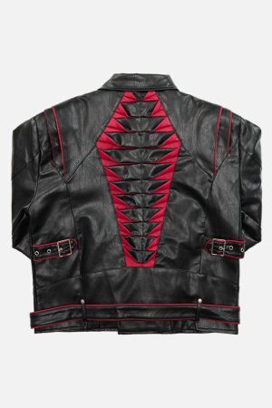 Concert Outfit Paneled Spine Pleated Cropped Leather Biker Jacket