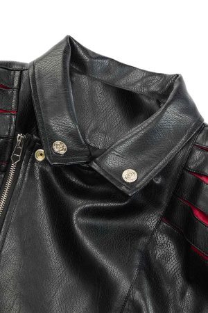 Concert Outfit Paneled Spine Pleated Cropped Leather Biker Jacket