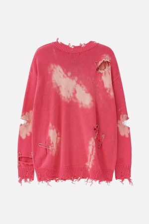 Concert Outfit Paperclip Broken Design Knit Sweater