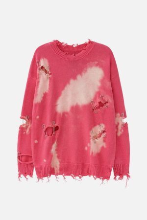 Concert Outfit Paperclip Broken Design Knit Sweater