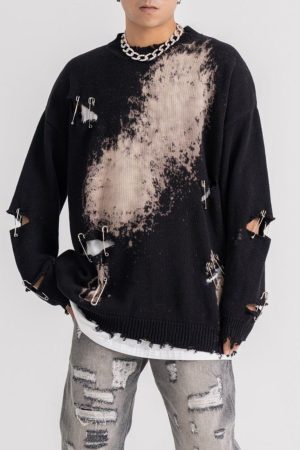 Concert Outfit Paperclip Broken Design Knit Sweater