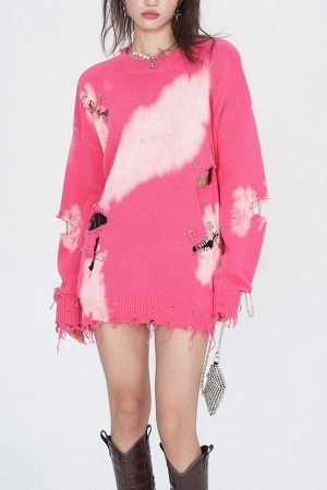 Concert Outfit Paperclip Broken Design Knit Sweater