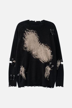 Concert Outfit Paperclip Broken Design Knit Sweater