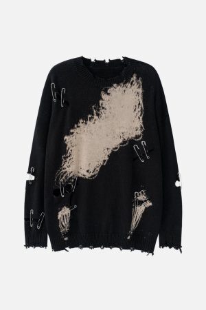 Concert Outfit Paperclip Broken Design Knit Sweater