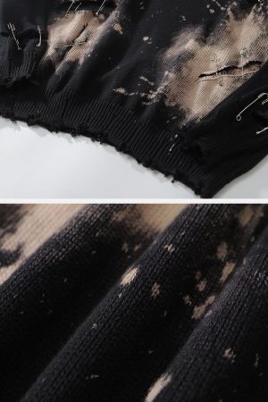 Concert Outfit Paperclip Broken Design Knit Sweater