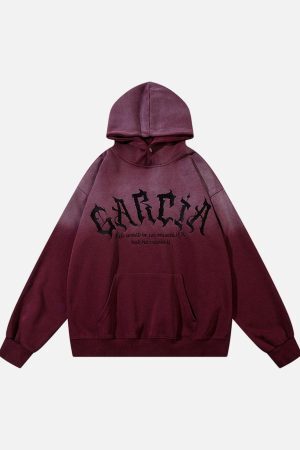 Concert Outfit Patch Lettering Embroidered Gradient Color Hoodie