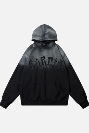 Concert Outfit Patch Lettering Embroidered Gradient Color Hoodie