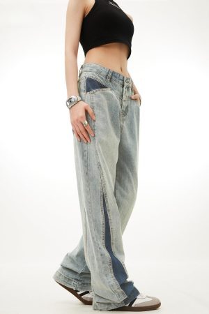 Concert Outfit Patchwork Color Blocking Jeans