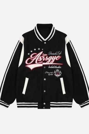 Concert Outfit Patchwork Contrast Embroidered Baseball Jacket