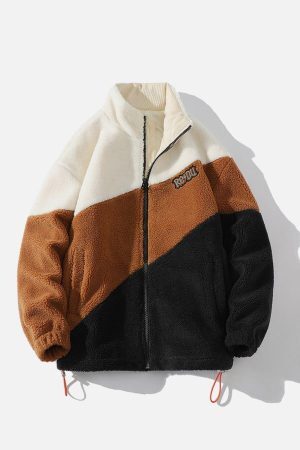 Concert Outfit Patchwork Contrast Sherpa Winter Coat