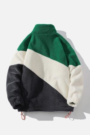 Concert Outfit Patchwork Contrast Sherpa Winter Coat